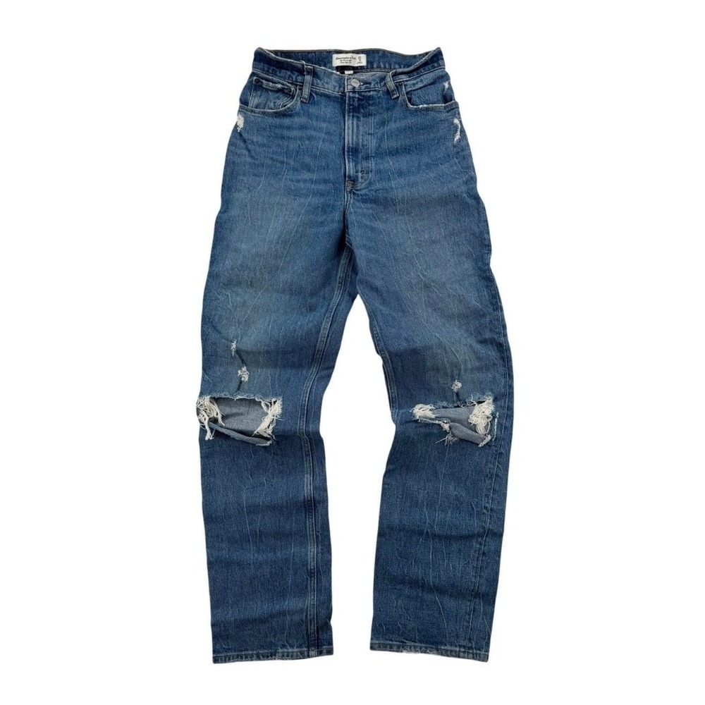 Abercrombie & Fitch 90s Straight Jeans Womens 4R 27 Blue Excellent Distressed